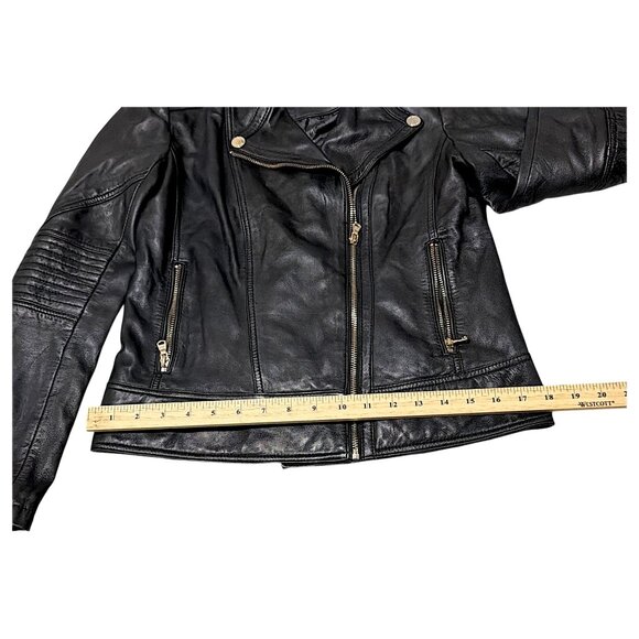 Guess Jacket Womens M Black Buttersoft Leather Moto Crop Goth Punk Biker Concert - Picture 5 of 16